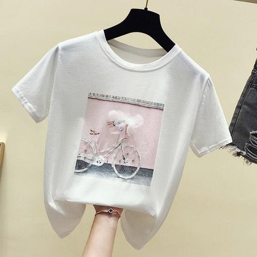 Fashion Summer Short Sleeve Shirt - Women Tops Print Ladies Shirt - Fashion O-neck Top (TB2)(F19)