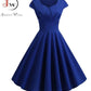 Beautiful Solid Color Dress - Women V Neck Big Swing Vintage Dress - Elegant Retro pin up Party Office Midi Dresses - Plus Size (BWM)
