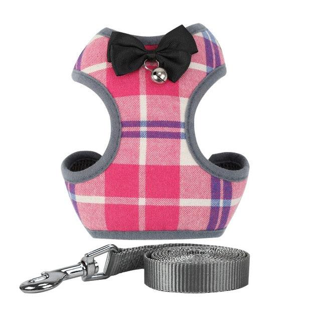 Plaid Evening Dress Small Dog Harness Vest With Leash Pitbull Mesh Puppy Harness Beagle Pet Accessories (3W1)(2W1)(F70)