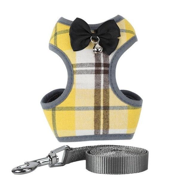 Plaid Evening Dress Small Dog Harness Vest With Leash Pitbull Mesh Puppy Harness Beagle Pet Accessories (3W1)(2W1)(F70)