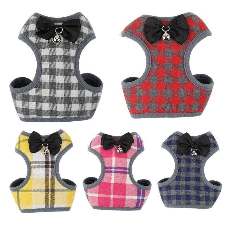 Plaid Evening Dress Small Dog Harness Vest With Leash Pitbull Mesh Puppy Harness Beagle Pet Accessories (3W1)(2W1)(F70)