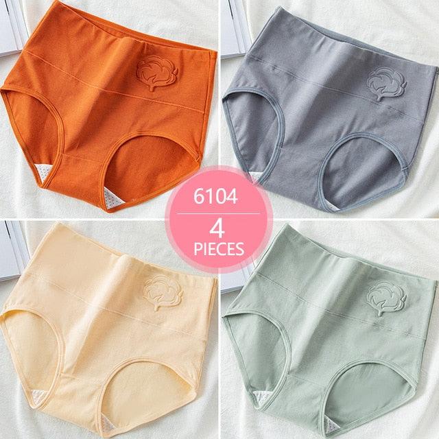 Trending 4Pcs High Waist Panties - Women Soft Cotton Sexy Briefs Underwear - Body Shaper Intimates (TSP2)