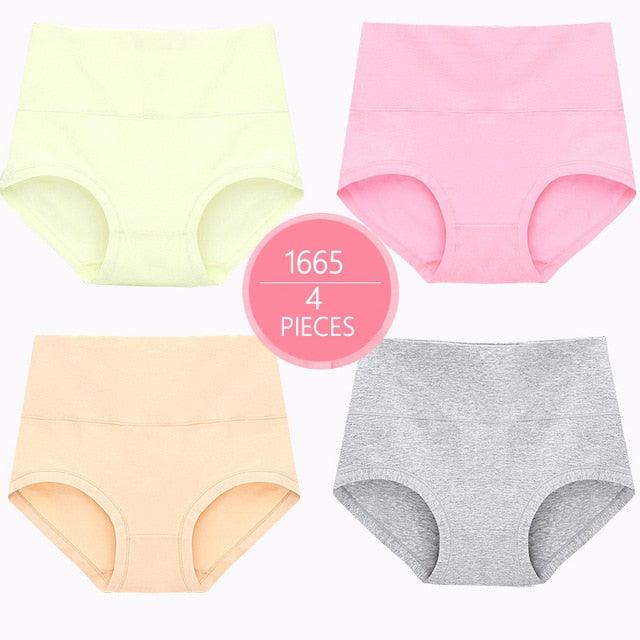 Trending 4Pcs High Waist Panties - Women Soft Cotton Sexy Briefs Underwear - Body Shaper Intimates (TSP2)