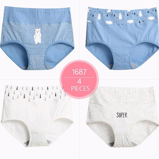 Trending 4Pcs High Waist Panties - Women Soft Cotton Sexy Briefs Underwear - Body Shaper Intimates (TSP2)