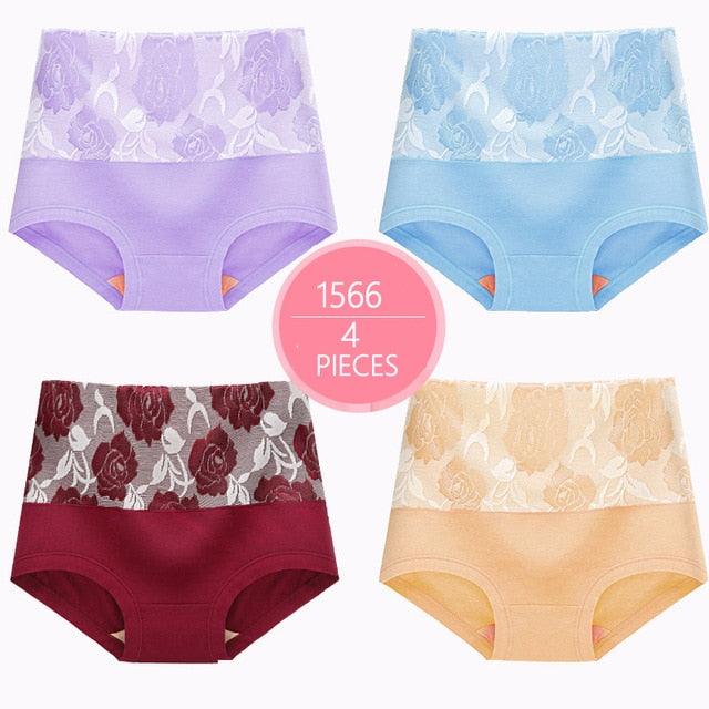 Trending 4Pcs High Waist Panties - Women Soft Cotton Sexy Briefs Underwear - Body Shaper Intimates (TSP2)