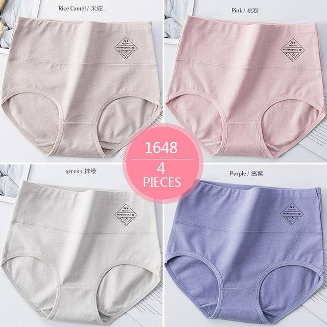 Trending 4Pcs High Waist Panties - Women Soft Cotton Sexy Briefs Underwear - Body Shaper Intimates (TSP2)