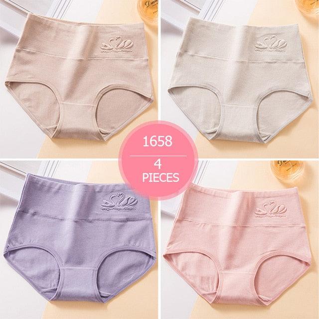 Trending 4Pcs High Waist Panties - Women Soft Cotton Sexy Briefs Underwear - Body Shaper Intimates (TSP2)
