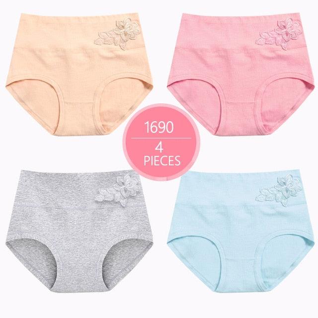 Trending 4Pcs High Waist Panties - Women Soft Cotton Sexy Briefs Underwear - Body Shaper Intimates (TSP2)