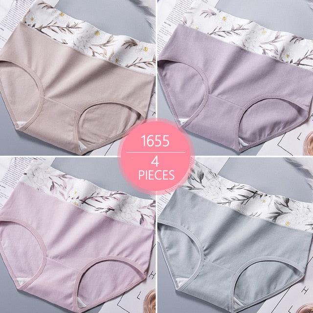 Trending 4Pcs High Waist Panties - Women Soft Cotton Sexy Briefs Underwear - Body Shaper Intimates (TSP2)
