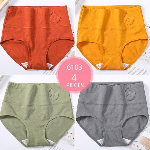 Trending 4Pcs High Waist Panties - Women Soft Cotton Sexy Briefs Underwear - Body Shaper Intimates (TSP2)