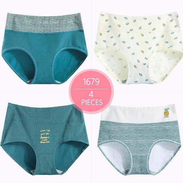 Trending 4Pcs High Waist Panties - Women Soft Cotton Sexy Briefs Underwear - Body Shaper Intimates (TSP2)