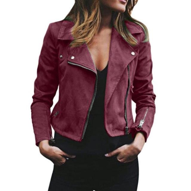 Amazing Winter Women Jacket Coats - Ladies Zipper Pocket Bomber Jacket - Long Sleeve Slim Outwear (2U23)