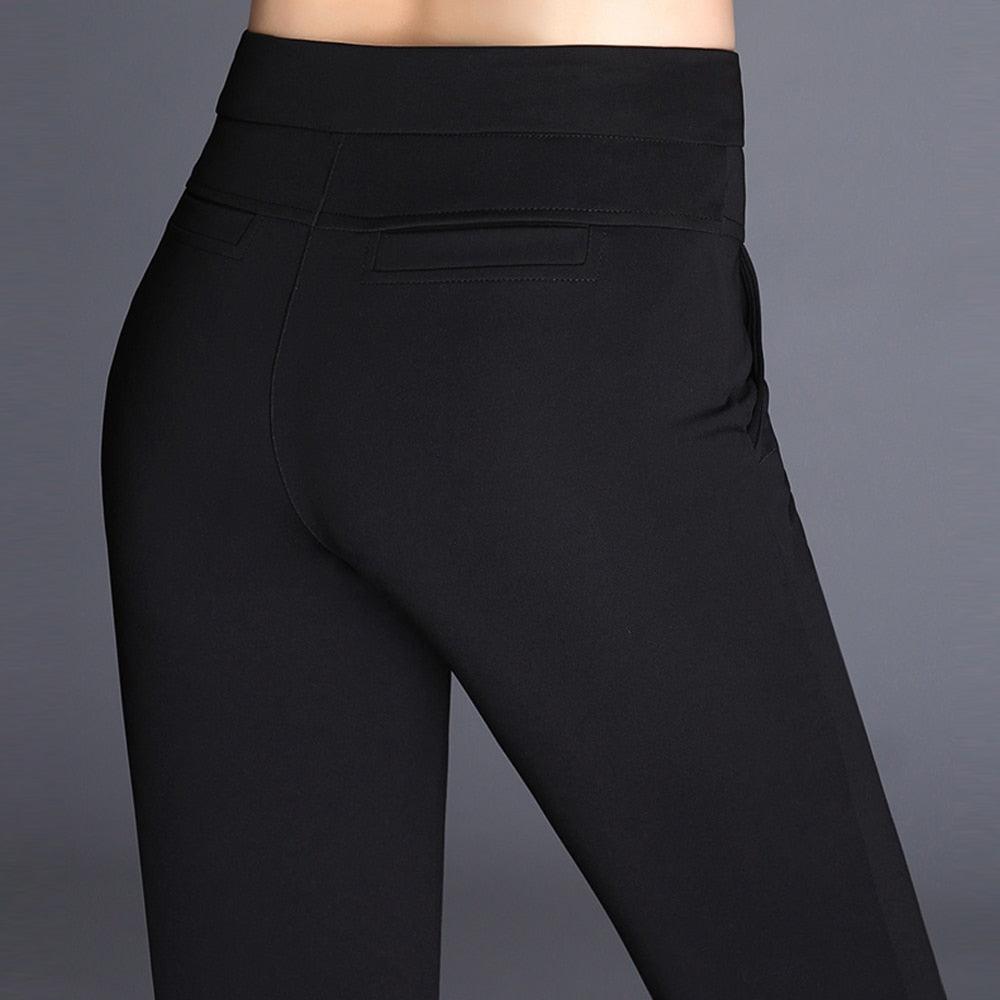 New Plus Size Cotton Flare Pants - Women High Waist Elastic Long Trousers - Female Office Work Suit (BP)(F25)