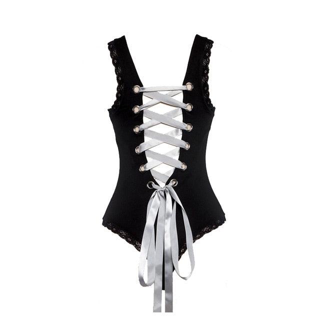 Amazing Plus Size Lace High Neck Cut Out Jumpsuit - Femme Ultra Thin Women's Lace Up Bodysuit (TSL2)