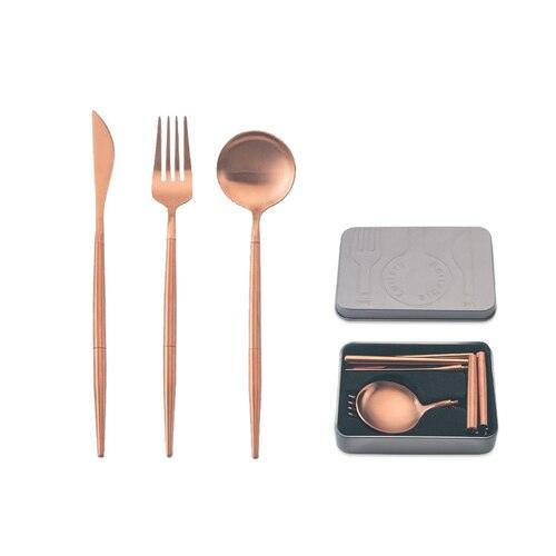 Pocket Portable Spoon Set Tableware Stainless Steel Dinnerware Cutlery Cake Dessert Steak Splittable Dinner Set (AK6)(1U61)