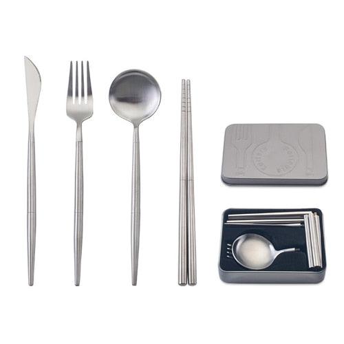 Pocket Portable Spoon Set Tableware Stainless Steel Dinnerware Cutlery Cake Dessert Steak Splittable Dinner Set (AK6)(1U61)