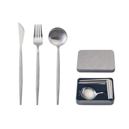 Pocket Portable Spoon Set Tableware Stainless Steel Dinnerware Cutlery Cake Dessert Steak Splittable Dinner Set (AK6)(1U61)