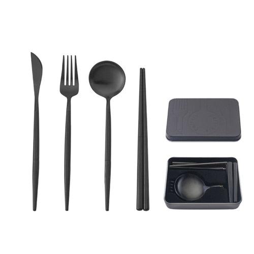Pocket Portable Spoon Set Tableware Stainless Steel Dinnerware Cutlery Cake Dessert Steak Splittable Dinner Set (AK6)(1U61)