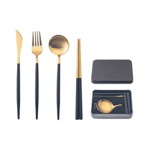 Pocket Portable Spoon Set Tableware Stainless Steel Dinnerware Cutlery Cake Dessert Steak Splittable Dinner Set (AK6)(1U61)