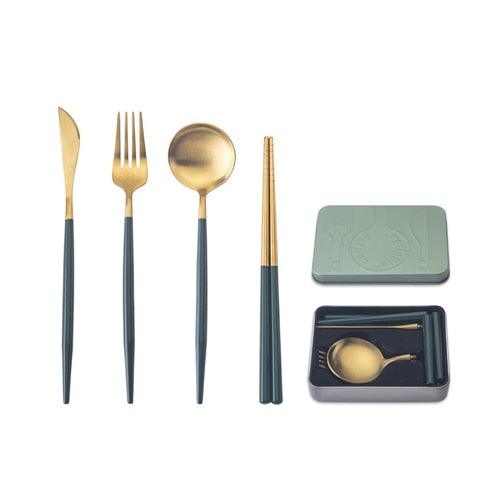 Pocket Portable Spoon Set Tableware Stainless Steel Dinnerware Cutlery Cake Dessert Steak Splittable Dinner Set (AK6)(1U61)