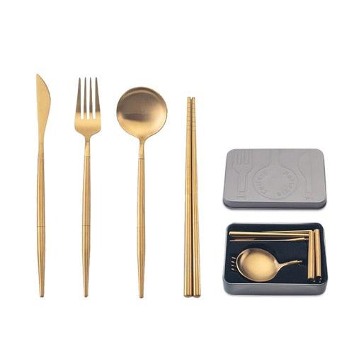 Pocket Portable Spoon Set Tableware Stainless Steel Dinnerware Cutlery Cake Dessert Steak Splittable Dinner Set (AK6)(1U61)