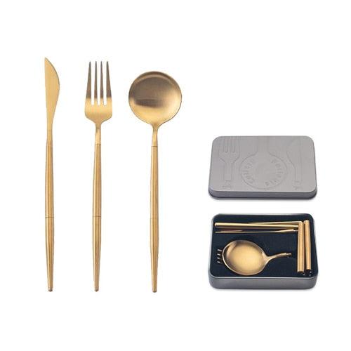 Pocket Portable Spoon Set Tableware Stainless Steel Dinnerware Cutlery Cake Dessert Steak Splittable Dinner Set (AK6)(1U61)