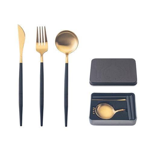 Pocket Portable Spoon Set Tableware Stainless Steel Dinnerware Cutlery Cake Dessert Steak Splittable Dinner Set (AK6)(1U61)