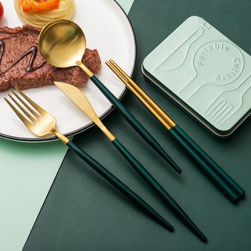 Pocket Portable Spoon Set Tableware Stainless Steel Dinnerware Cutlery Cake Dessert Steak Splittable Dinner Set (AK6)(1U61)