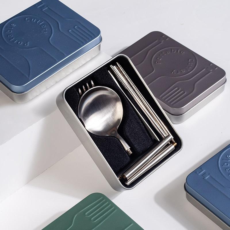 Pocket Portable Spoon Set Tableware Stainless Steel Dinnerware Cutlery Cake Dessert Steak Splittable Dinner Set (AK6)(1U61)