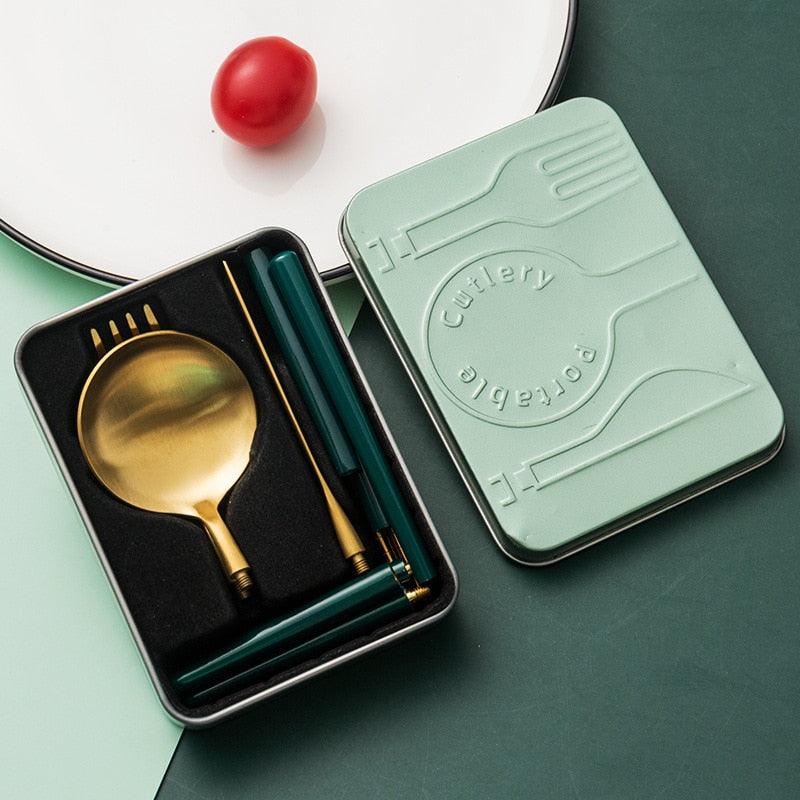 Pocket Portable Spoon Set Tableware Stainless Steel Dinnerware Cutlery Cake Dessert Steak Splittable Dinner Set (AK6)(1U61)