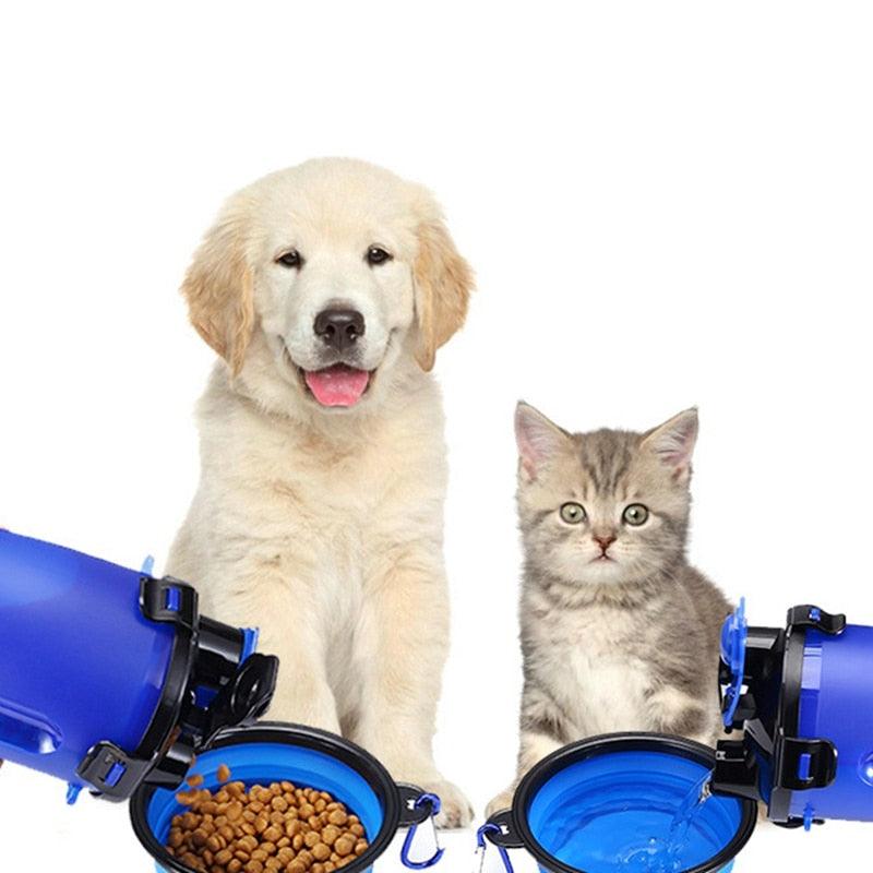 Portable 2 In 1 Pet Folding Water Bottle Food Container With Folding Silicone - Pet Bowl Outdoor Travel Feeder Cup Bowl (2U71)