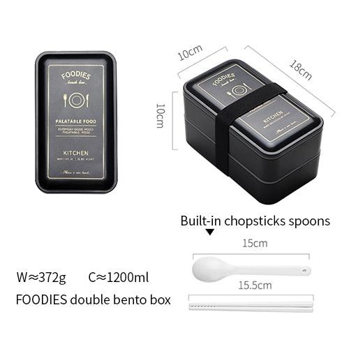 Portable Rectangular Lunch Box - Double Plastic with Compartments Bento Box 1200ml Microwave Tableware (2AK1)