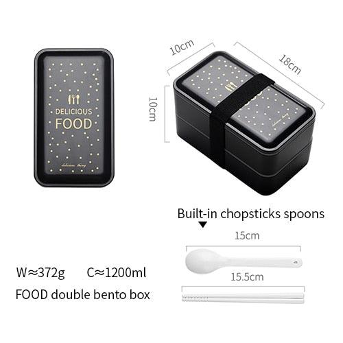 Portable Rectangular Lunch Box - Double Plastic with Compartments Bento Box 1200ml Microwave Tableware (2AK1)