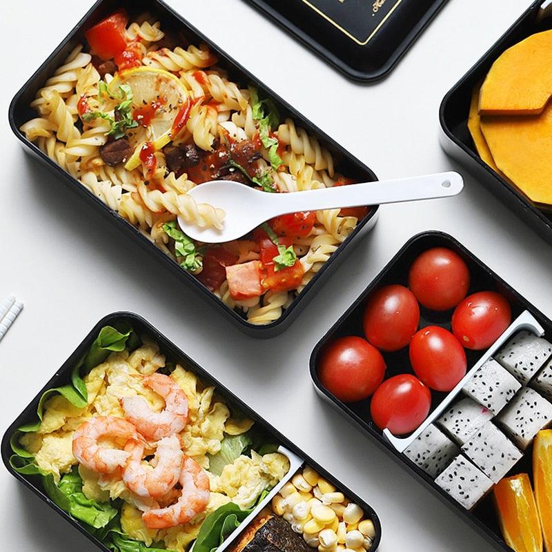 Portable Rectangular Lunch Box - Double Plastic with Compartments Bento Box 1200ml Microwave Tableware (2AK1)