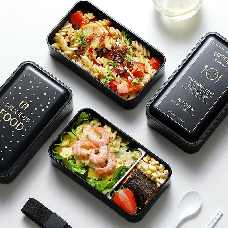 Portable Rectangular Lunch Box - Double Plastic with Compartments Bento Box 1200ml Microwave Tableware (2AK1)