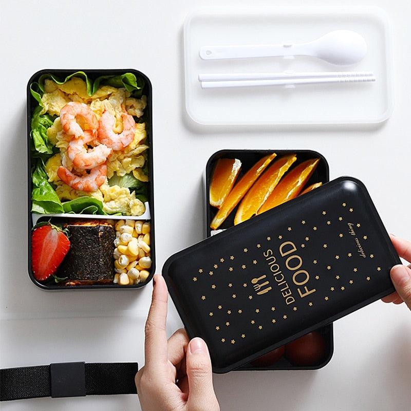 Portable Rectangular Lunch Box - Double Plastic with Compartments Bento Box 1200ml Microwave Tableware (2AK1)