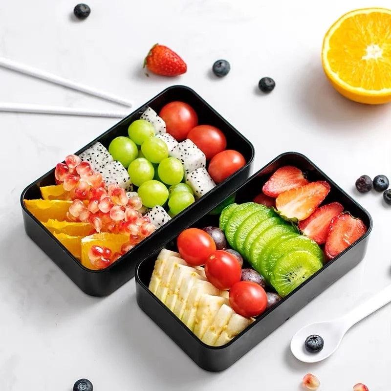 Portable Rectangular Lunch Box - Double Plastic with Compartments Bento Box 1200ml Microwave Tableware (2AK1)