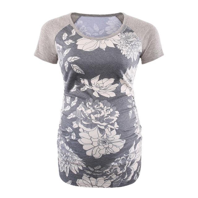 Great Pregnancy T-Shirt - Casual Maternity Tops - Maternity Print Striped Top - Short Sleeve - Tee Summer Maternity Clothes (1U4)(Z1)