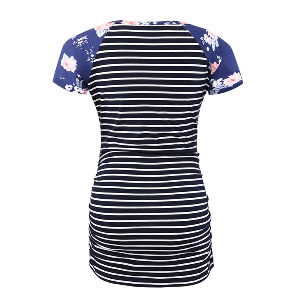 Great Pregnancy T-Shirt - Casual Maternity Tops - Maternity Print Striped Top - Short Sleeve - Tee Summer Maternity Clothes (1U4)(Z1)