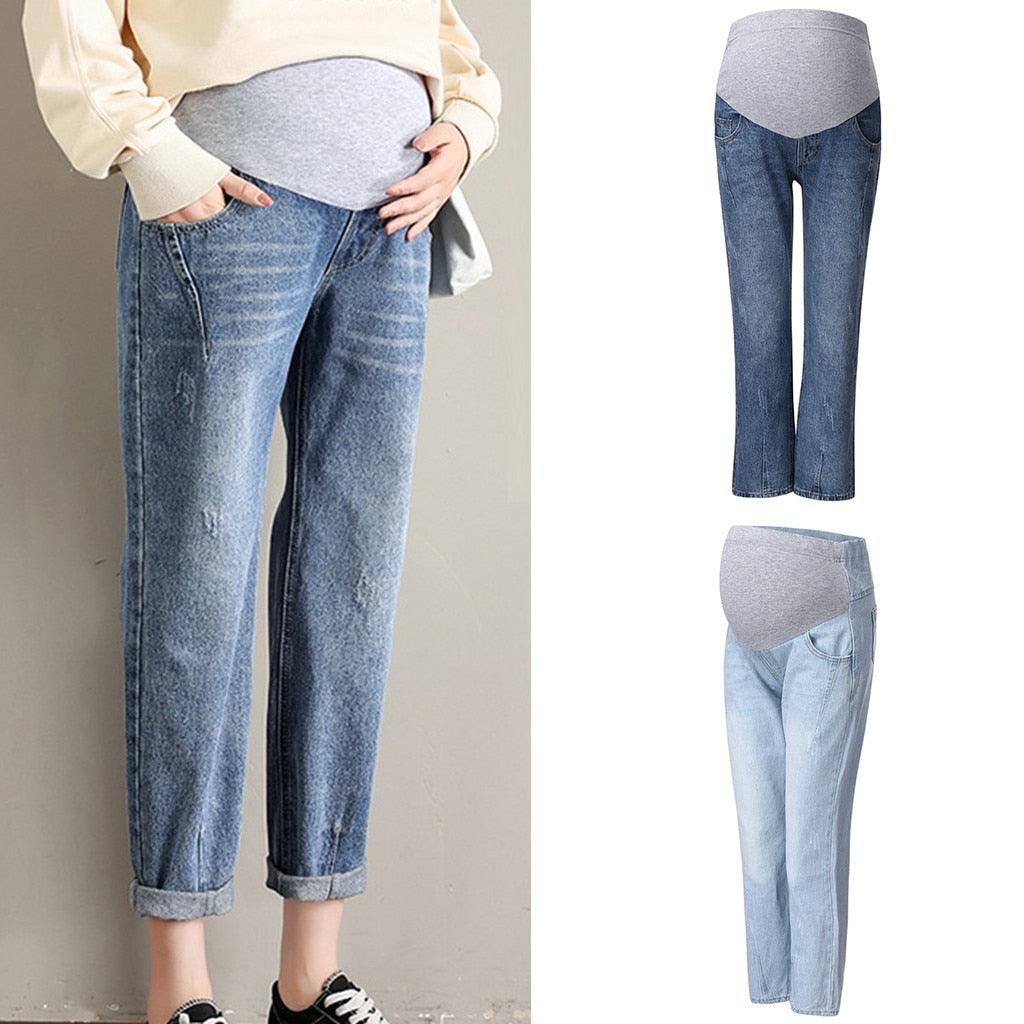 Great Pregnant Jeans - Woman Ripped Jeans - Maternity Pants Trousers - Nursing Prop Belly - Plus Size (2U4)