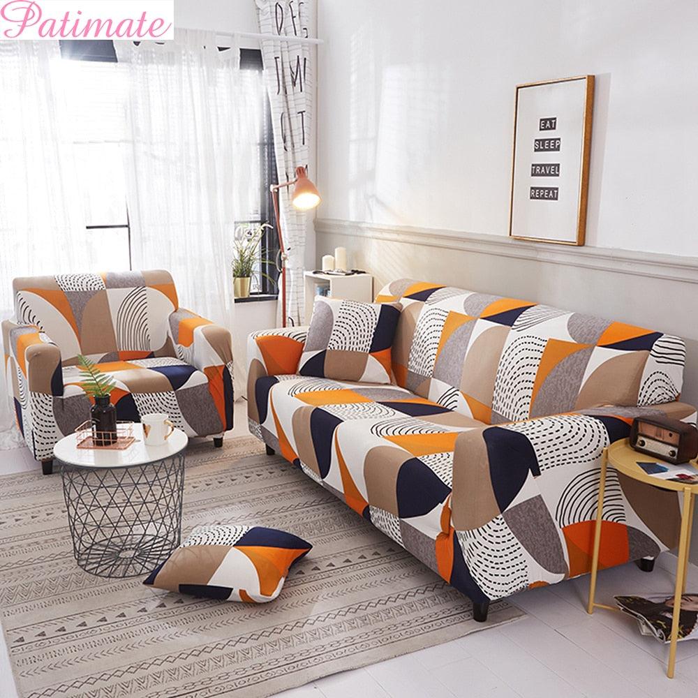 Printed Sofa Cover Spandex Modern Elastic Polyester Couch Sofa Slipcovers Chair Furniture Protector - Living Room 1/2/3/4 Seater (D74)(7W3)