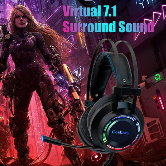 Profession Gaming Headset with BOX Deep Bass Game Headphones with Microphone for Computer Gamer 7.1 USB Channel Surround Sound (D49)(AH)
