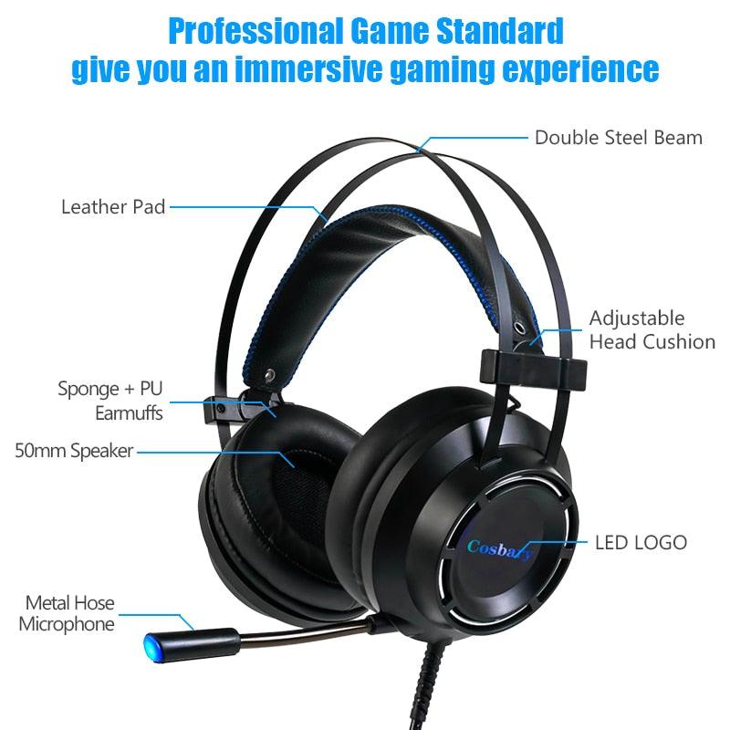 Profession Gaming Headset with BOX Deep Bass Game Headphones with Microphone for Computer Gamer 7.1 USB Channel Surround Sound (D49)(AH)