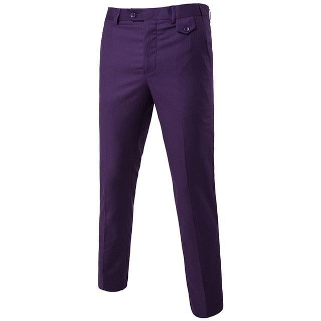 Purple Slim Fit Straight Dress Pants - Men's New Formal Office Flat-Front Trousers (TG1)(F9)(F10)