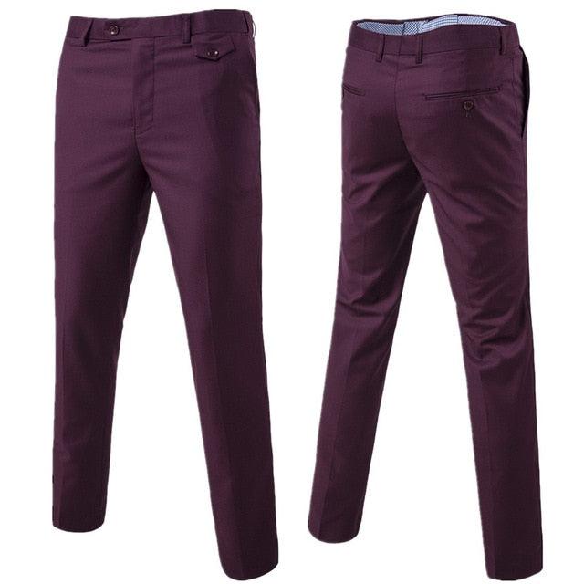 Purple Slim Fit Straight Dress Pants - Men's New Formal Office Flat-Front Trousers (TG1)(F9)(F10)