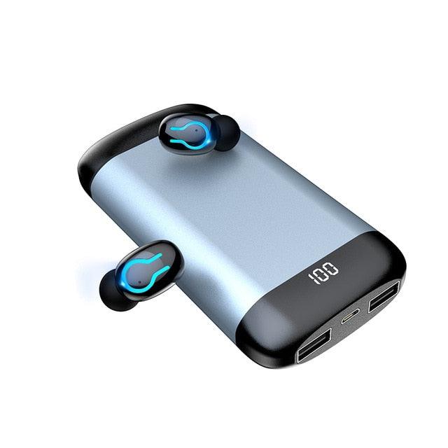 Q66 Wireless V5.0 Bluetooth Earphone HD Stereo Headphone Sports Waterproof Headset With Dual Mic and 6000mAh Battery Charge Case (AH1)((RS8)