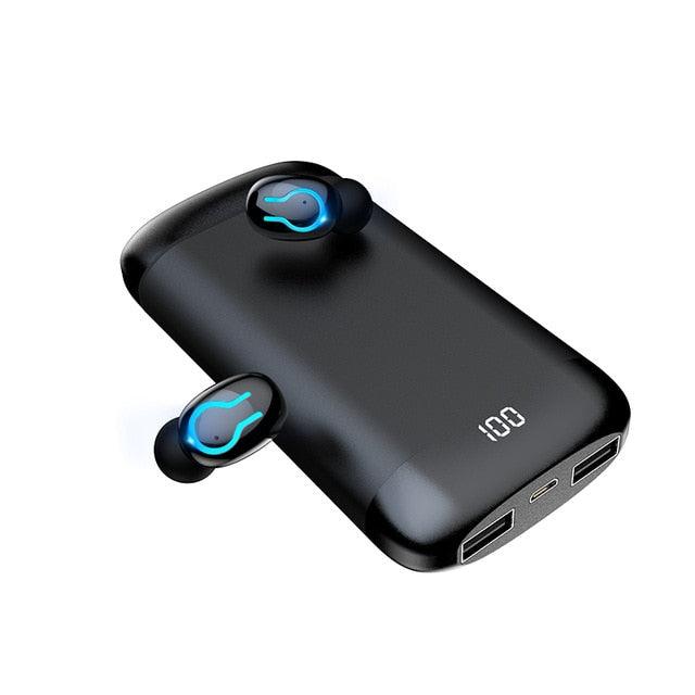 Q66 Wireless V5.0 Bluetooth Earphone HD Stereo Headphone Sports Waterproof Headset With Dual Mic and 6000mAh Battery Charge Case (AH1)((RS8)