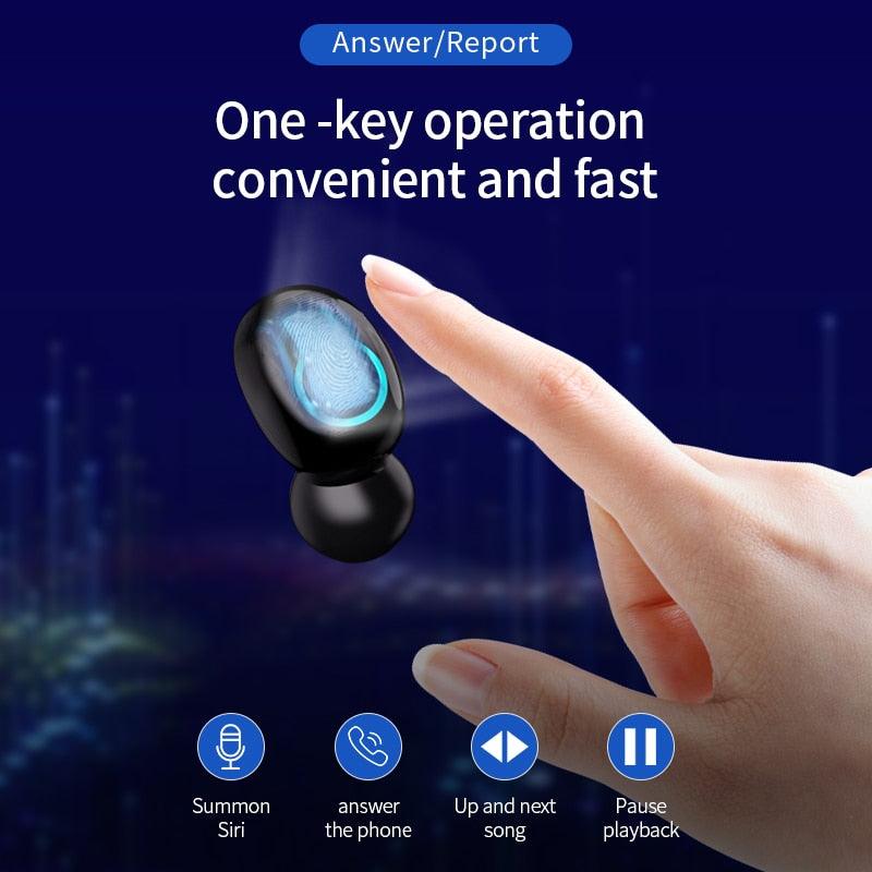 Q66 Wireless V5.0 Bluetooth Earphone HD Stereo Headphone Sports Waterproof Headset With Dual Mic and 6000mAh Battery Charge Case (AH1)((RS8)