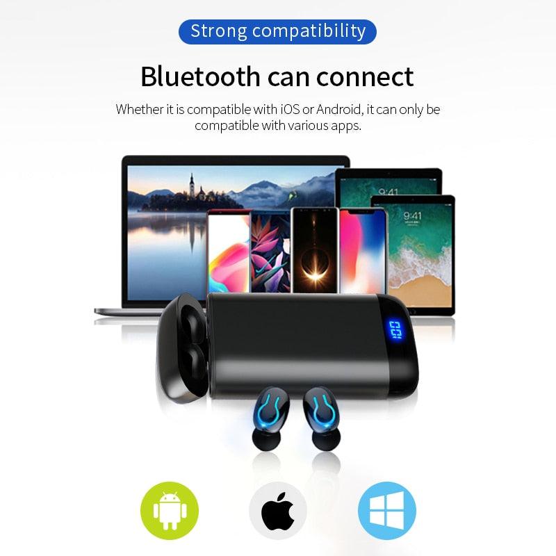 Q66 Wireless V5.0 Bluetooth Earphone HD Stereo Headphone Sports Waterproof Headset With Dual Mic and 6000mAh Battery Charge Case (AH1)((RS8)
