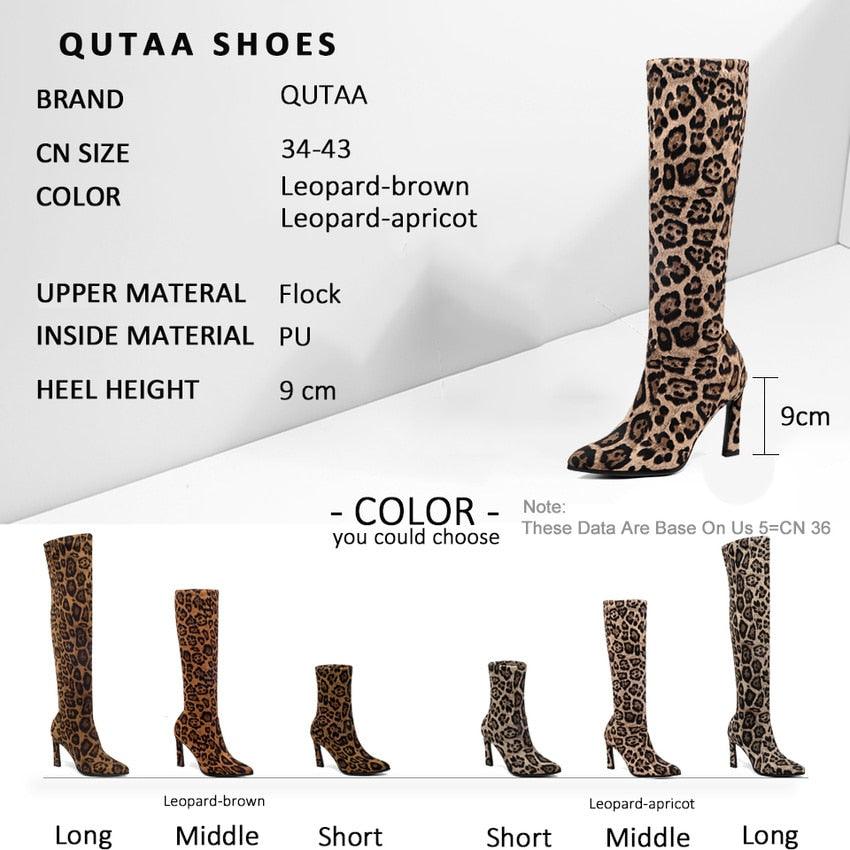 Hoof Heel Over The Knee Boots - Pointed Toe Women Ankle Boots - Leopard Stretch Mid Calf Boots (BB3)(BB1)(BB2)(CD)(WO4)